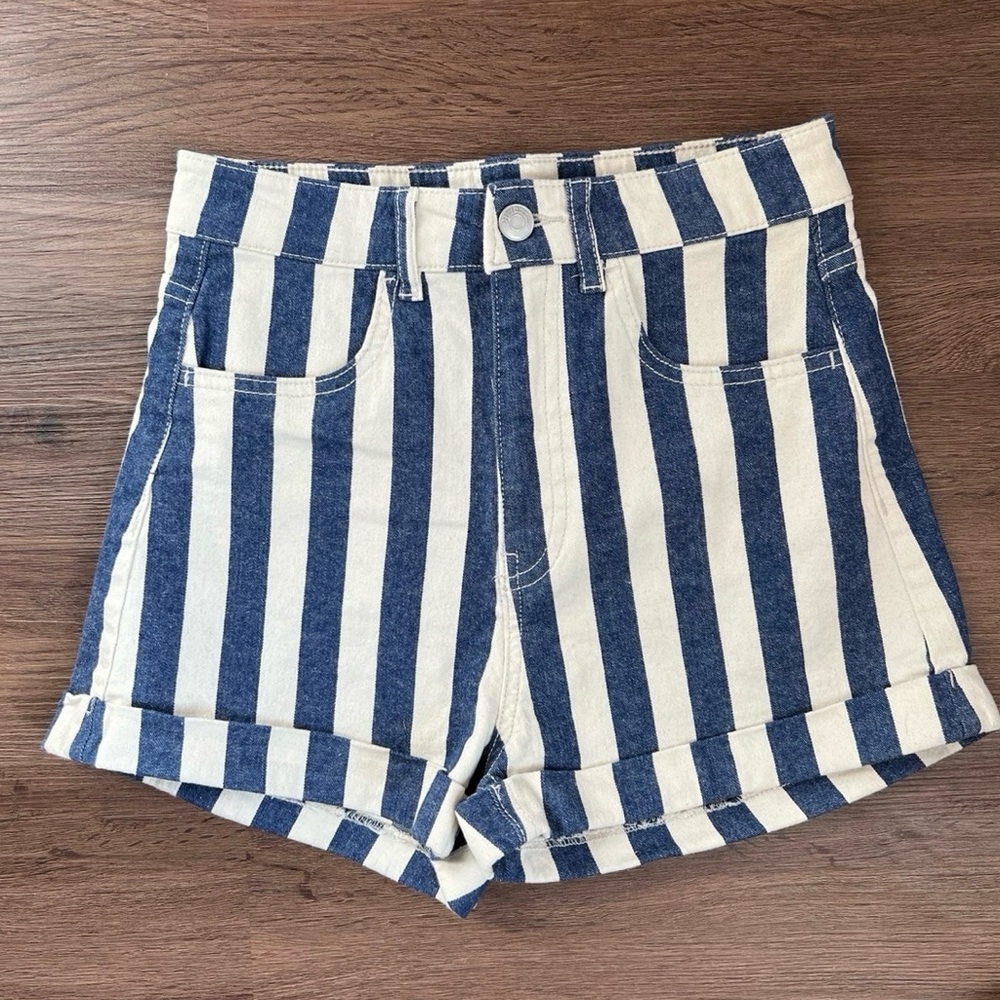 Denim Striped Ultra High Rise Shorts
